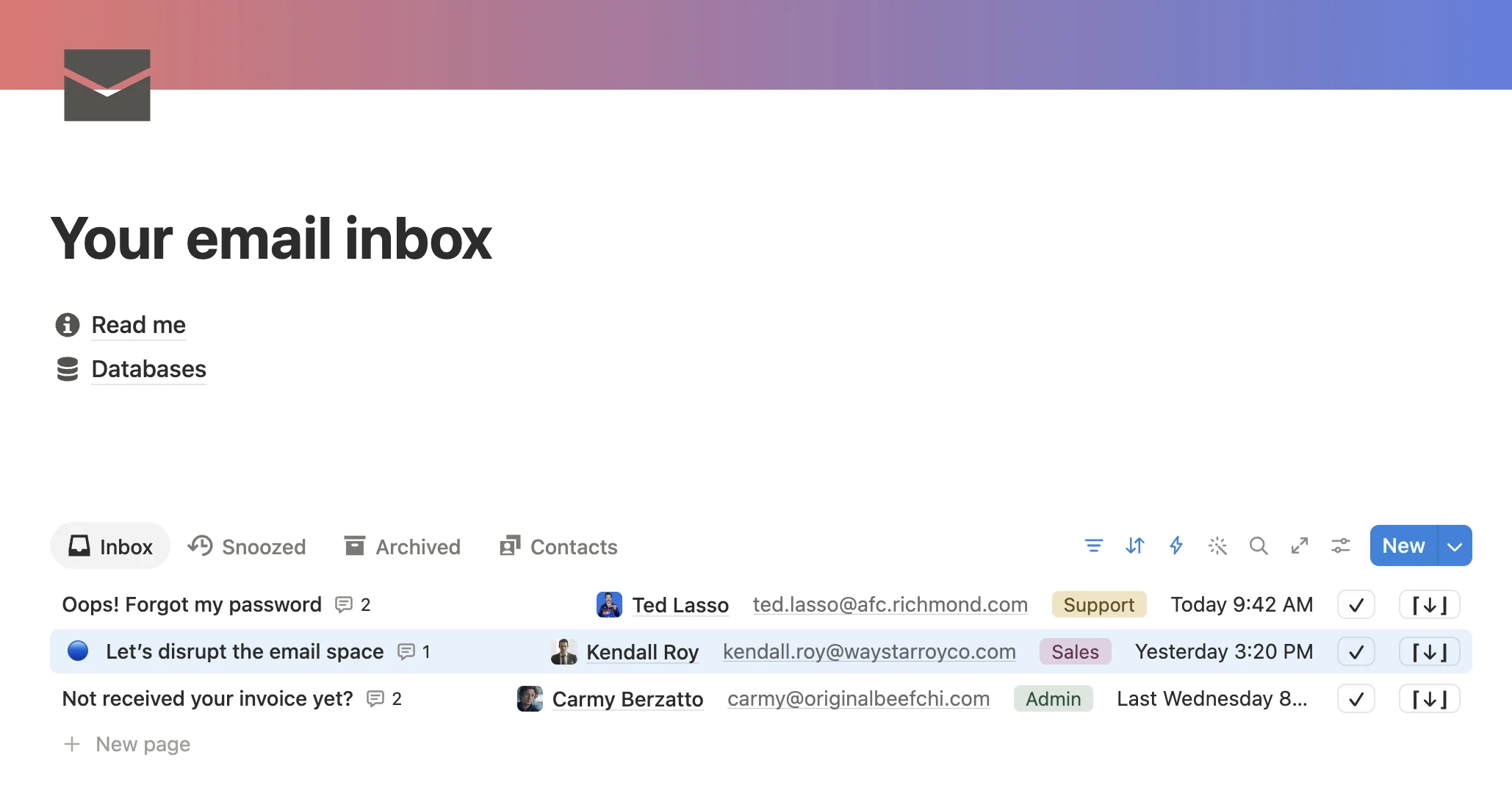 Notion Email Inbox template
