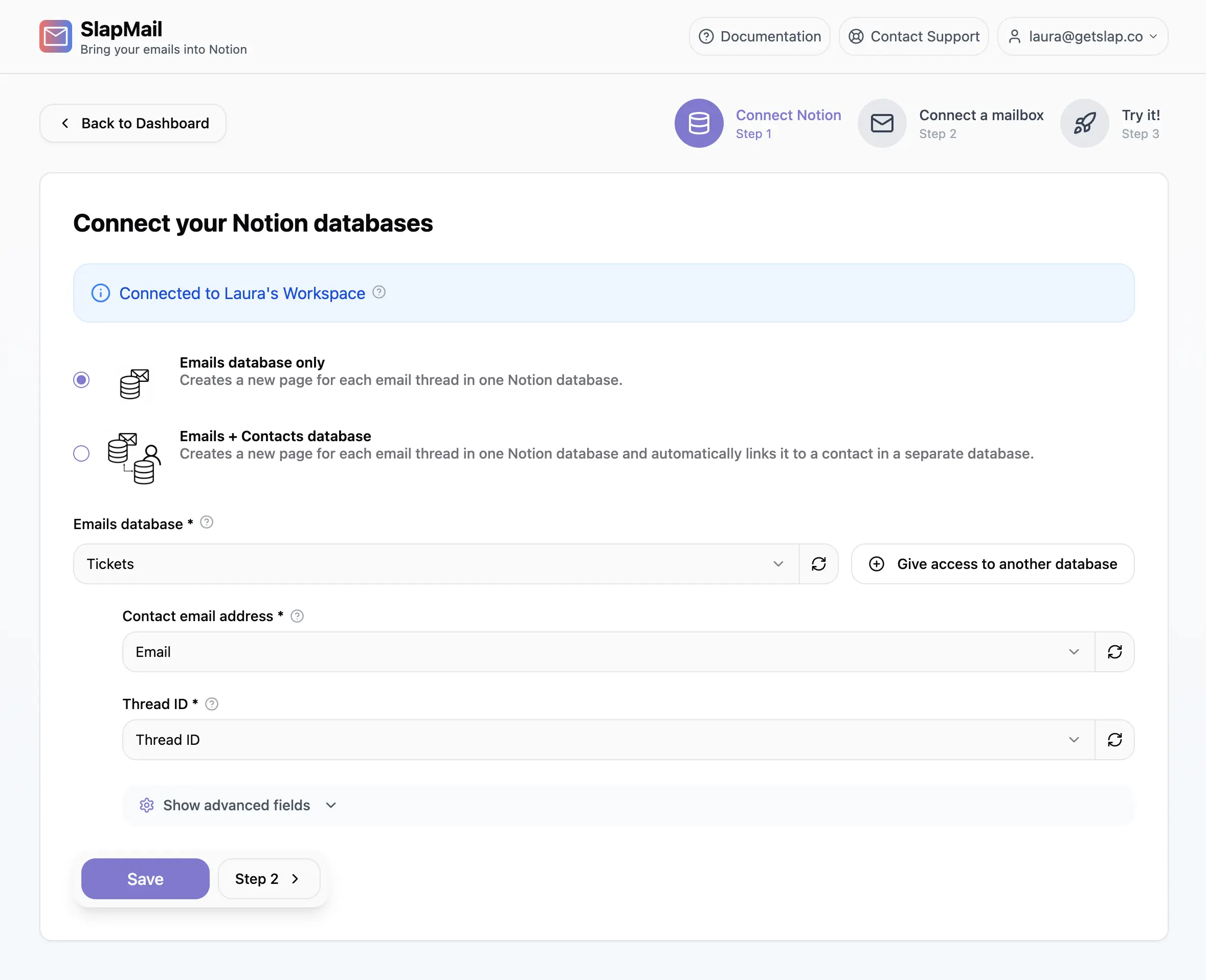 SlapMail Notion connection