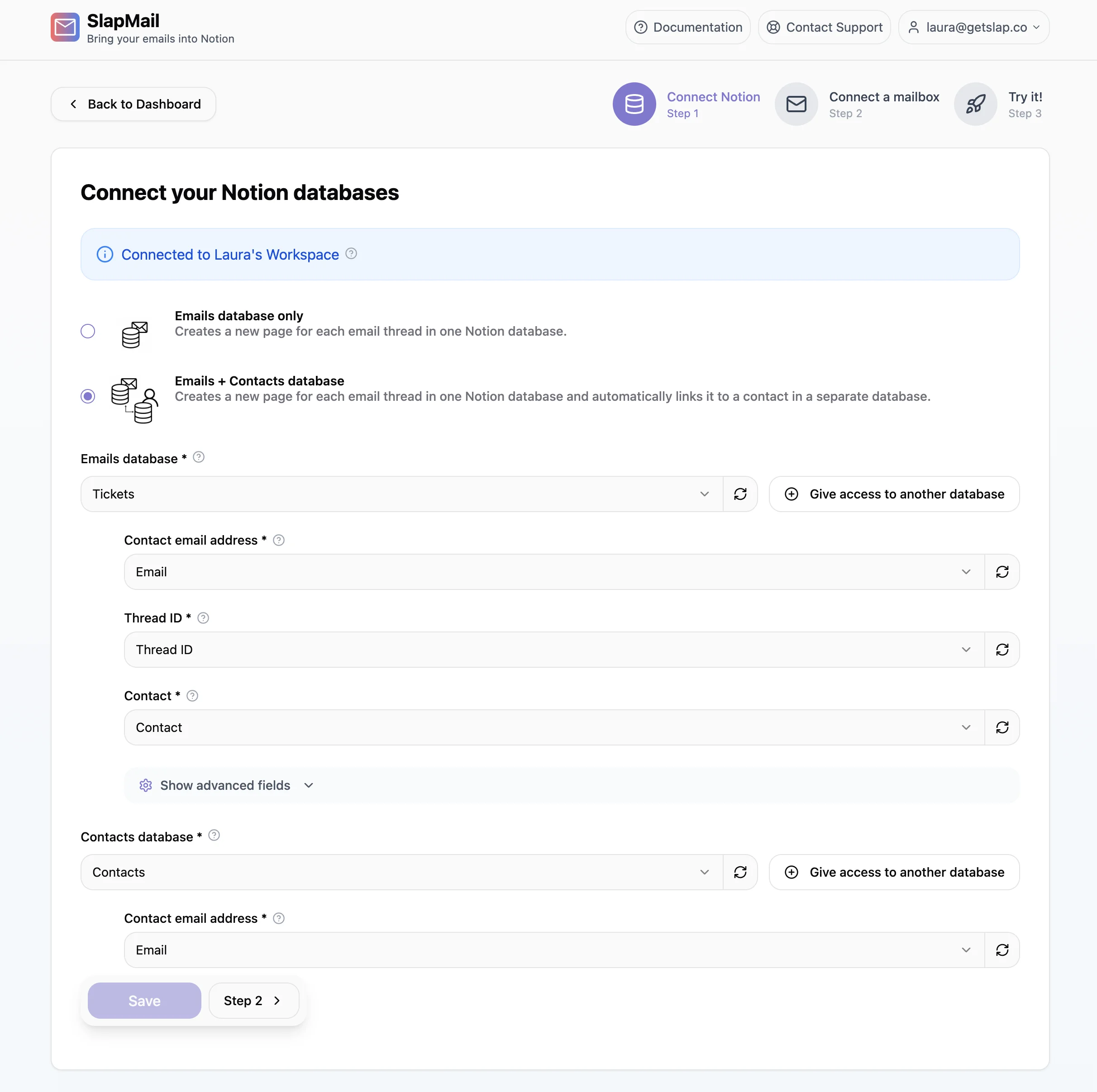 SlapMail 2-database mode configuration